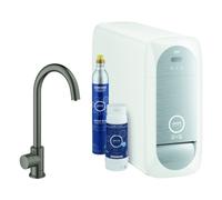 Mezclador monomando de fregadero Grohe Blue Home, 153 mm de alcance, caños en C, kit de inicio, con función de filtro, 31498AL1, Color: grafito duro cepillado