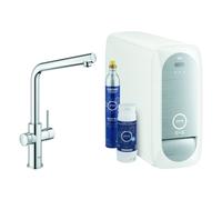 Mezclador monomando de fregadero Grohe Blue Home, 221 mm de alcance, caños en L, kit de inicio, con función de filtro, 31454001, Color: cromado
