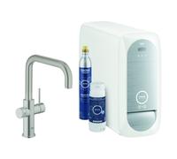 Mezclador monomando de fregadero Grohe Blue Home, 223 mm de alcance, caños en forma de U, kit de inicio, con función de filtro, 31456DC1, Color: súper acero