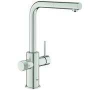 Mezclador monomando de fregadero Grohe Blue Pure Minta, 223 mm de alcance, caños en L, extraíble, 30590DC0, Color: súper acero