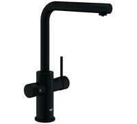 Mezclador monomando de fregadero Grohe Blue Pure Minta, 223 mm de alcance, caños en L, extraíble, 30590KF0, Color: Negro fantasma