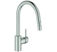 Mezclador monomando de fregadero Grohe Concetto, 223 mm de proyección, alto, extraíble, giratorio, Easy Docking, 31483DC2, Color: súper acero