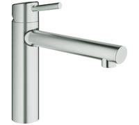 Mezclador monomando de fregadero GROHE Concetto, caño de fundición medio-alto, instalación monohilo, 31128DC1, Color: súper acero