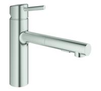 Mezclador monomando de fregadero Grohe Concetto, proyección 202mm, medio-alto, extraíble, giratorio, 30273DC1, Color: súper acero