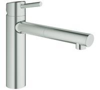 Mezclador monomando de fregadero Grohe Concetto, proyección 202mm, medio-alto, extraíble, giratorio, 31129DC1, Color: súper acero