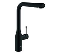 Mezclador monomando de fregadero Grohe Essence, proyección 204mm, caño alto, extraíble, doble rociador, giratorio, 30504KF0, Color: Negro fantasma