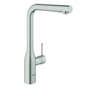 Mezclador monomando de fregadero Grohe Essence, proyección 204mm, caño alto, extraíble, doble rociador, giratorio, 30504DC0, Color: súper acero
