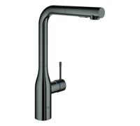 Mezclador monomando de fregadero Grohe Essence, proyección 204mm, caño alto, extraíble, doble rociador, giratorio, 30504A00, Color: grafito duro