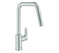 Mezclador monomando de fregadero Grohe Eurosmart, 221 mm de proyección, giratorio, doble rociador extraíble, 30619DC0, Color: súper acero