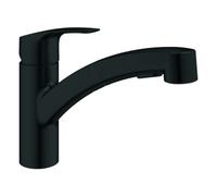 Mezclador monomando de fregadero Grohe Eurosmart, 227 mm de proyección, giratorio, doble rociador extraíble, 303052431, Color: Negro mate