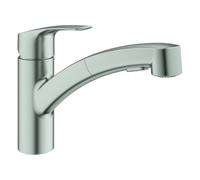 Mezclador monomando de fregadero Grohe Eurosmart, 227 mm de proyección, giratorio, doble rociador extraíble, 30305DC1, Color: súper acero