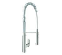 Mezclador monomando de fregadero Grohe K7, proyección 234mm, giratorio, rociador profesional, doble chorro, altura 674mm, 32950DC0, Color: súper acero