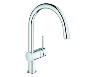 Mezclador monomando de fregadero Grohe Minta, 215 mm de alcance, caño en C, orientable, extraíble, 32918000, Color: cromado