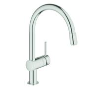 Mezclador monomando de fregadero Grohe Minta, 215 mm de alcance, caño en C, orientable, extraíble, 32918DC0, Color: súper acero
