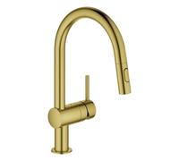 Mezclador monomando de fregadero Grohe Minta, 223 mm de alcance, caño en C, extraíble, fácil acoplamiento, orientable, doble rociador de aclarado, 32321GN2, Color: fresco amanecer cepillado