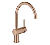 Mezclador monomando de fregadero Grohe Minta, 223 mm de alcance, caño en C, orientable, 32917DL0, Color: cálido atardecer cepillado
