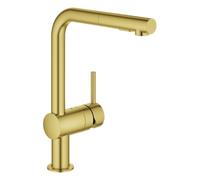 Mezclador monomando de fregadero Grohe Minta, 223 mm de proyección, caño en L, rociador doble extraíble, 30274GN0, Color: fresco amanecer cepillado