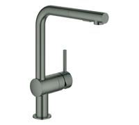 Mezclador monomando de fregadero Grohe Minta, 223 mm de proyección, caño en L, rociador doble extraíble, 30274AL0, Color: grafito duro cepillado