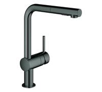 Mezclador monomando de fregadero Grohe Minta, 223 mm de proyección, caño en L, rociador doble extraíble, 30274A00, Color: grafito duro