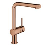 Mezclador monomando de fregadero Grohe Minta, 223 mm de proyección, caño en L, rociador doble extraíble, 30274DA0, Color: cálido atardecer