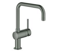 Mezclador monomando de fregadero Grohe Minta, 223 mm de proyección, caños en forma de U, giratorio, 32488AL0, Color: grafito duro cepillado