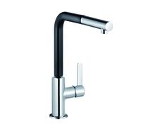 KLUDI Line S Mezclador monomando de fregadero, Eco, palanca cerrada, caño giratorio, 408518775, Color: Negro mate / cromado