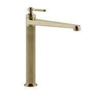 Mezclador monomando de lavabo Gessi Venti20, proyección 208mm, con juego de desagüe, montaje sobremesa, versión alta, 65003727, Color: Latón cepillado PVD