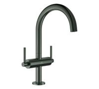 Mezclador monomando de lavabo Grohe Atrio Private Collection, tamaño L, proyección 166 mm, con mangos de palanca, desagüe automático push open, 21145AL0, Color: grafito duro cepillado