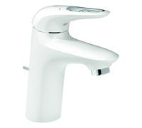 Mezclador monomando de lavabo Grohe Eurostyle, tamaño S, 110 mm de proyección, desagüe automático, EcoMode, maneta abierta, 23374LS3, Color: Blanco Luna
