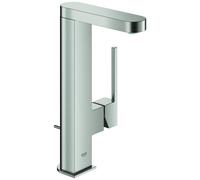 Mezclador monomando de lavabo Grohe Plus, tamaño L, proyección de 119 mm, caños extraíbles, desagüe automático, 23843DC3, Color: súper acero