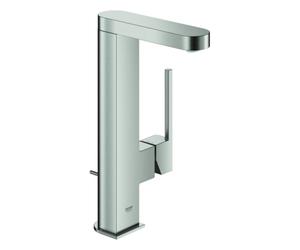 Mezclador monomando de lavabo Grohe Plus, tamaño L, proyección de 119 mm, caños extraíbles, juego de desagüe, 23843DC3, Color: súper acero