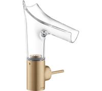 Mezclador monomando de lavabo hansgrohe AXOR Starck V 140 con caño de vidrio y juego de desagüe, 12112140, Color: Bronce cepillado