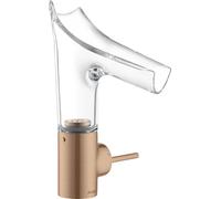 Mezclador monomando de lavabo hansgrohe AXOR Starck V 140 con caño de vidrio y juego de desagüe, 12112310, Color: Oro rojo cepillado