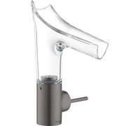 Mezclador monomando de lavabo hansgrohe AXOR Starck V 140 con caño de vidrio y juego de desagüe, 12112340, Color: Cromo negro cepillado