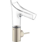 Mezclador monomando de lavabo hansgrohe AXOR Starck V 140 con caño de vidrio y juego de desagüe, 12112820, Color: Níquel Cepillado