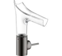 Mezclador monomando de lavabo hansgrohe AXOR Starck V 140 con caño de vidrio y juego de desagüe, 12112330, Color: Cromo negro pulido