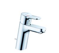 Mezclador monomando de lavabo KLUDI PURE, altura de caño 100 mm, juego de desagüe metálico, EcoPlus, cromo, 372930565WR4