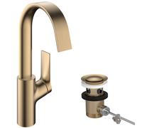 Mezclador monomando de lavabo Vivenis 210 de hansgrohe, con caño giratorio y desagüe automático, alcance 139 mm, 75030140, Color: Bronce cepillado