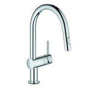 Mezclador monomando electrónico de fregadero Grohe Minta Touch, 223 mm de alcance, caño en C, extraíble, funcionamiento con pilas, orientable, 31358002, Color: cromado