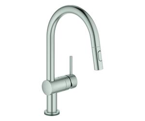 Mezclador monomando electrónico de fregadero Grohe Minta Touch, 223 mm de alcance, caño en C, extraíble, funcionamiento con pilas, orientable, 31358DC2, Color: súper acero