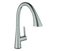 Mezclador monomando electrónico de fregadero Grohe Zedra Touch, 233 mm de alcance, 3 modos de rociado, funcionamiento con pilas, extraíble, orientable, 30219DC2, Color: súper acero