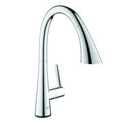 Mezclador monomando electrónico de fregadero Grohe Zedra Touch, 233 mm de alcance, 3 modos de rociado, funcionamiento con pilas, extraíble, orientable, 30219002, Color: cromado