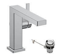 Mezclador monomando para lavabo hansgrohe Tecturis E Fine 110, alcance de 155 mm, juego de desagüe con varilla de tracción, CoolStart, EcoSmart+, 73023000, Color: cromado
