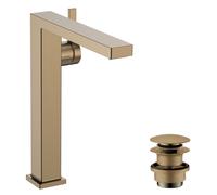 Mezclador monomando para lavabo hansgrohe Tecturis E Fine 240, alcance de 197 mm, con juego de desagüe PUSH, CoolStart y EcoSmart+, 73070140, Color: Bronce cepillado