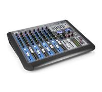 Power Dynamics PDM-S1204 Mezclador de 12 canales DSP/MP3, puerto USB, receptor BT, alimentación +48v, multi efectos, ecualizador 9 bandas, soporte de telefono incluido, salida XLR balanceada