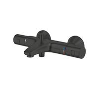 GROHE Precision Feel - Grifo termostático de baño visto CoolTouch (inversor, mandos moleteados, botón seguridad 38°C, EcoButton, escudo metálico), negro mate, 347882430