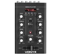 Vonyx STM500BT Mezclador 2 canales, Bluetooth, Reproducción de MP3 con USB, Display, entrada de micrófono, salida de auriculares, chasis de metal resistente, color negro