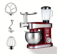 Mezcladora Vertical 6 en 1, 6 Velocidades y Función , 6.3QT, Mezclador, Gancho para Masa, de Huevos, Espátula, Picadora de Carne y Accesorios para Juguera