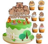MEZHEN Capybara Decoración para Tartas Capybara Figuras Cumpleaños Decoración de Pastel Animales Toppers para Tartas Adorno para Tarta Fiesta de Cumpleaños Cupcake Topper 24 Piezas