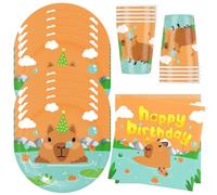 MEZHEN Capybara Vajilla Cumpleaños Decoracion Vajilla para Fiesta Cumpleaños Animales Cubiertos y Platos Taza Papel Servilleta A